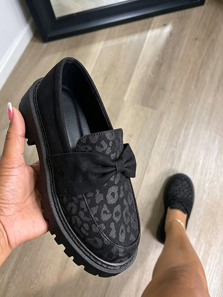 Leopard Suede Bow Loafers