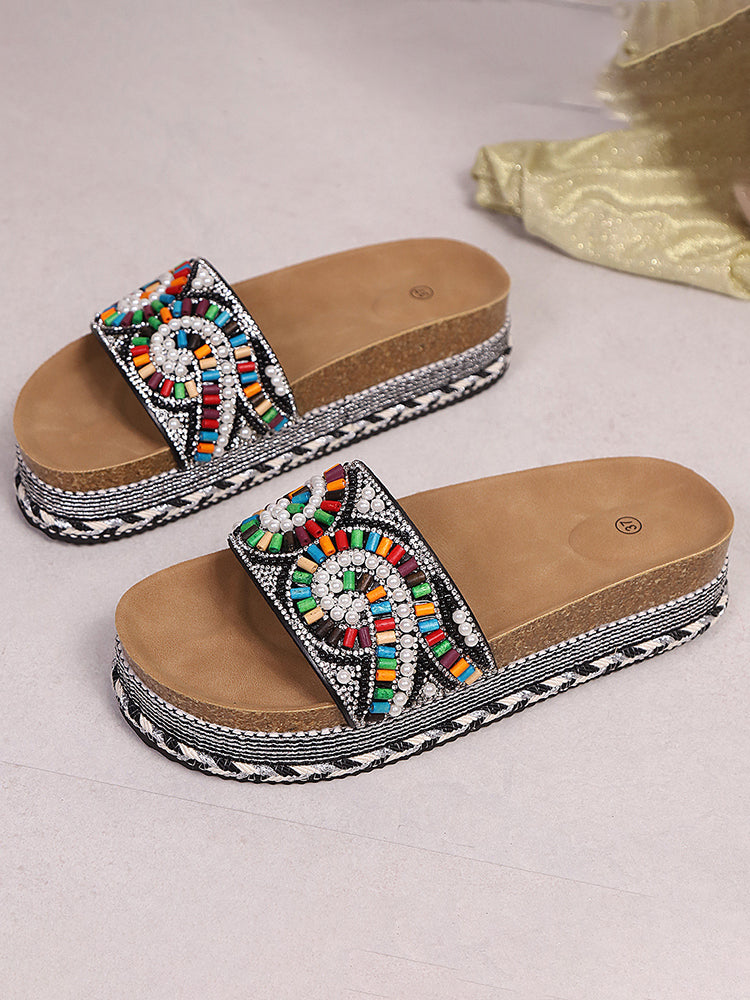 Bohemian Beaded Platform Slides