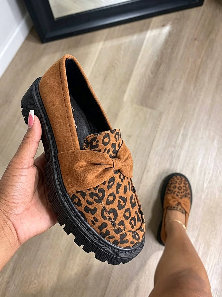Leopard Suede Bow Loafers