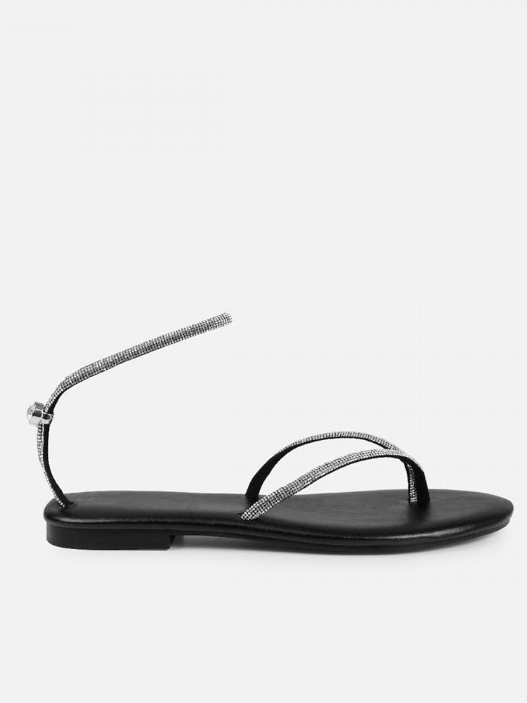 Rhinestone Thong Toggle Flat Sandals - Bold Muse Co