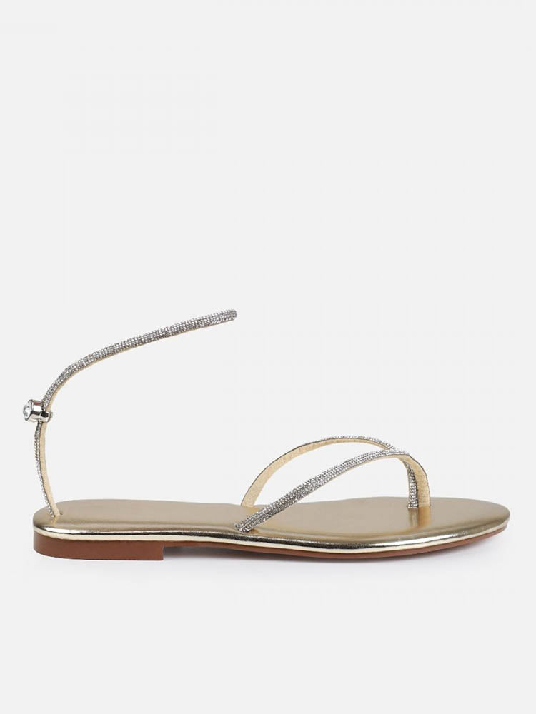 Rhinestone Thong Toggle Flat Sandals - Bold Muse Co