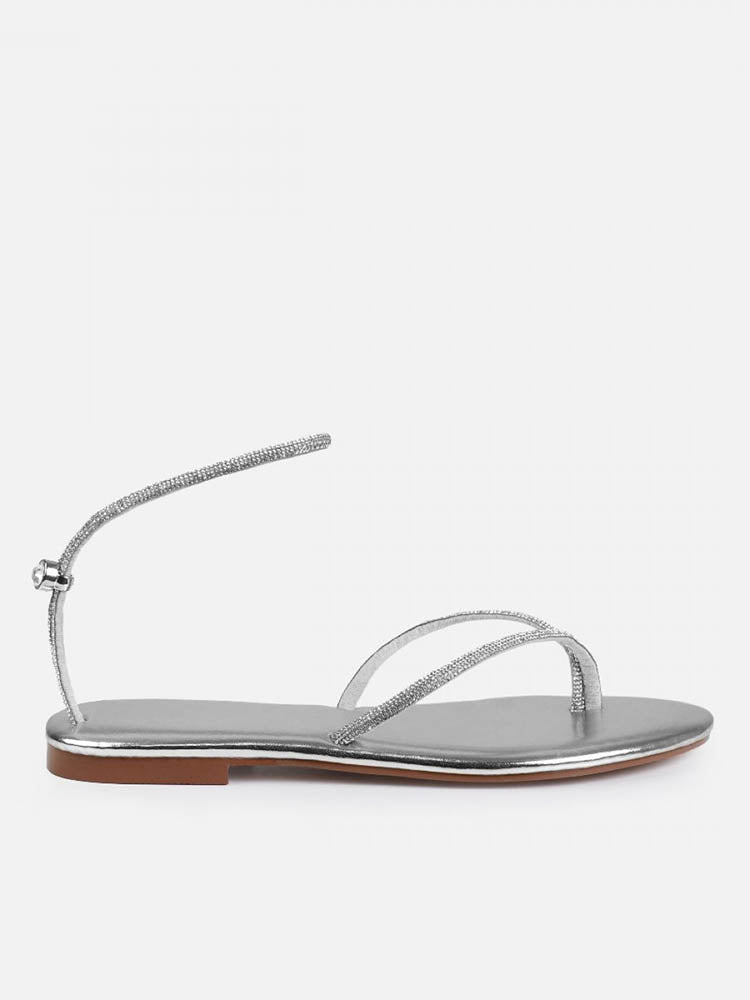 Rhinestone Thong Toggle Flat Sandals - Bold Muse Co