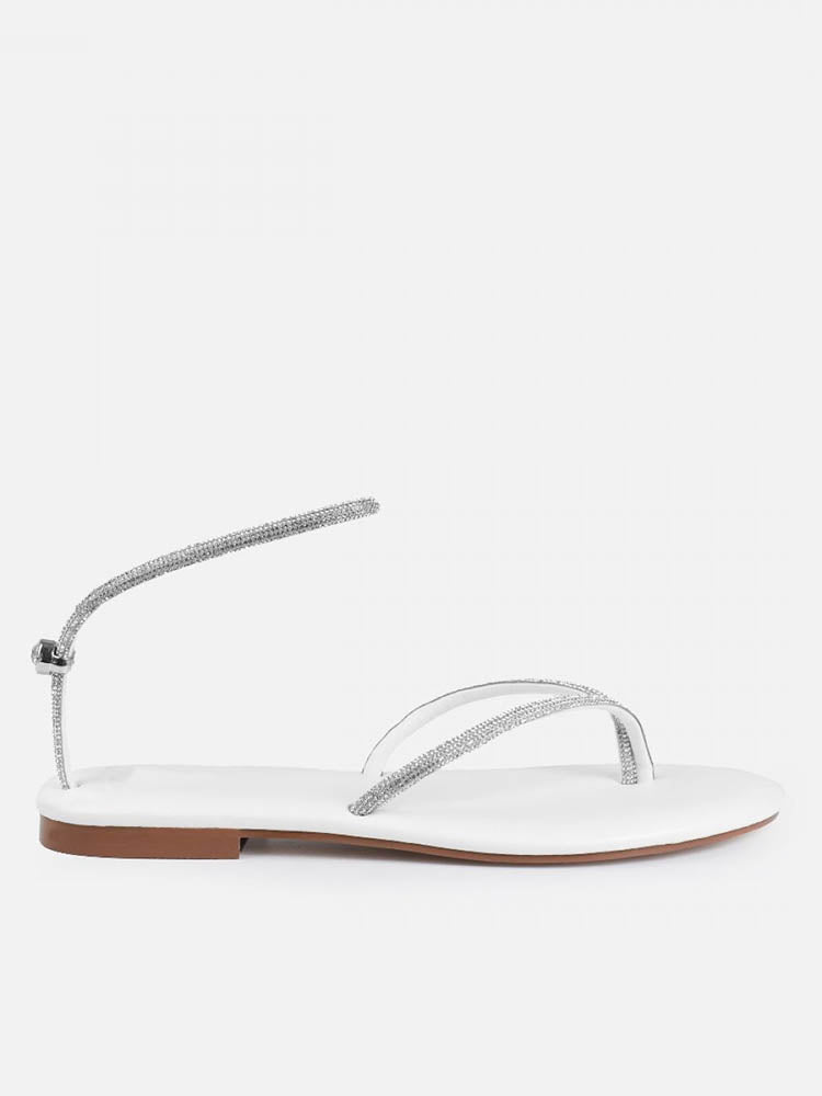 Rhinestone Thong Toggle Flat Sandals - Bold Muse Co