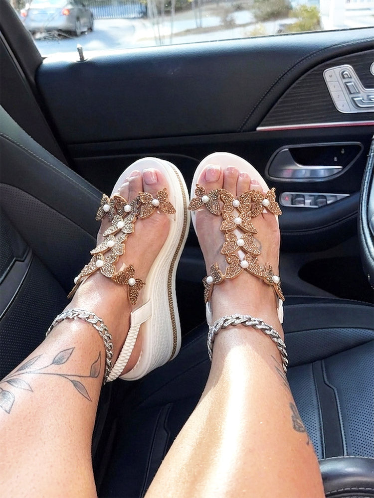 Butterfly Embellished Wedge Sandals