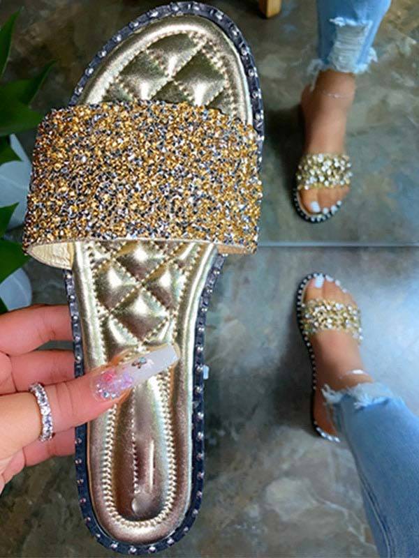 Bling Rhinestone Flat Slippers - Bold Muse Co
