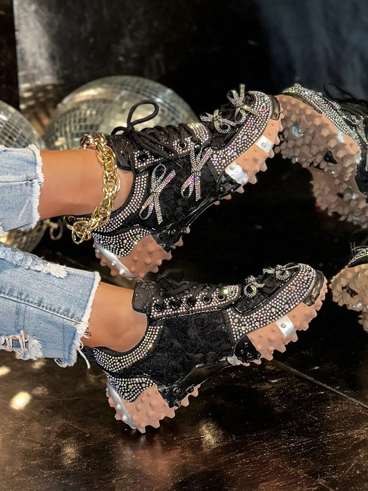 Sparkling Rhinestone Platform Sneakers