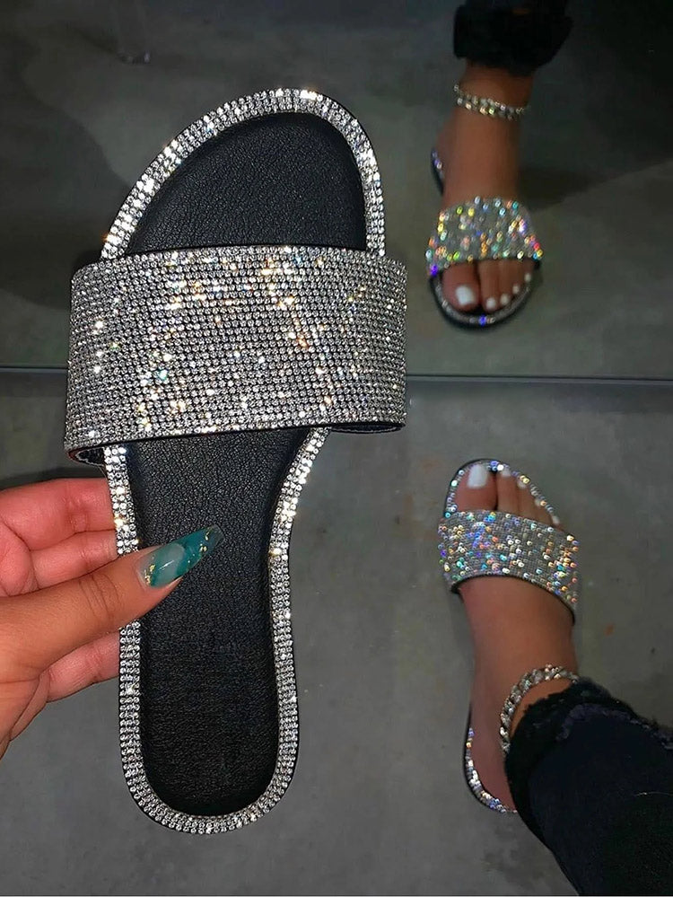 Crystal Glitter Flat Bling Slippers - Bold Muse Co