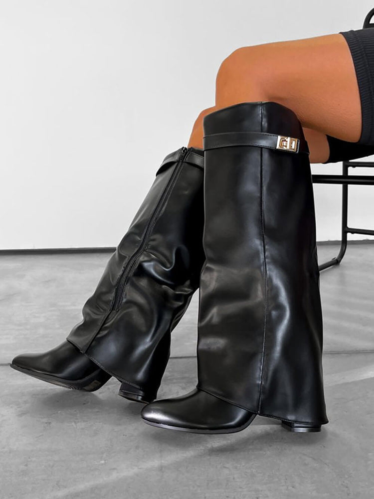 Fold Chunky Heel Knee High Boots - Bold Muse Co