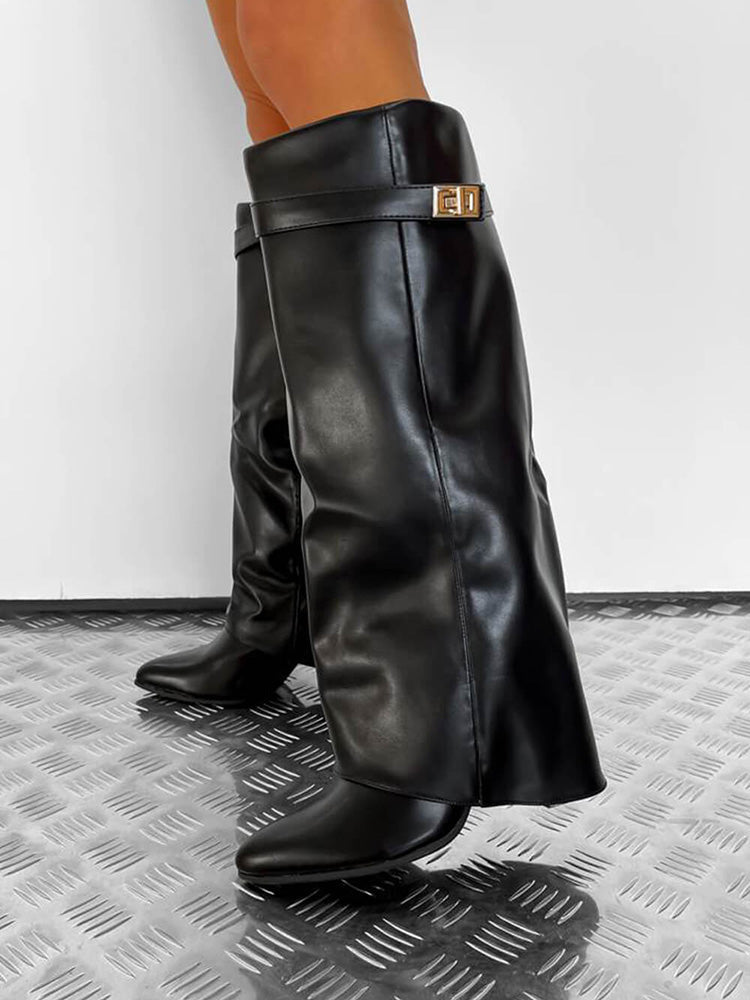 Fold Chunky Heel Knee High Boots - Bold Muse Co