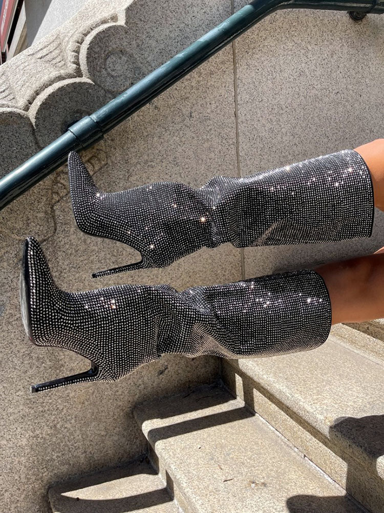 Crystal-Embellished Suede Boots - Bold Muse Co