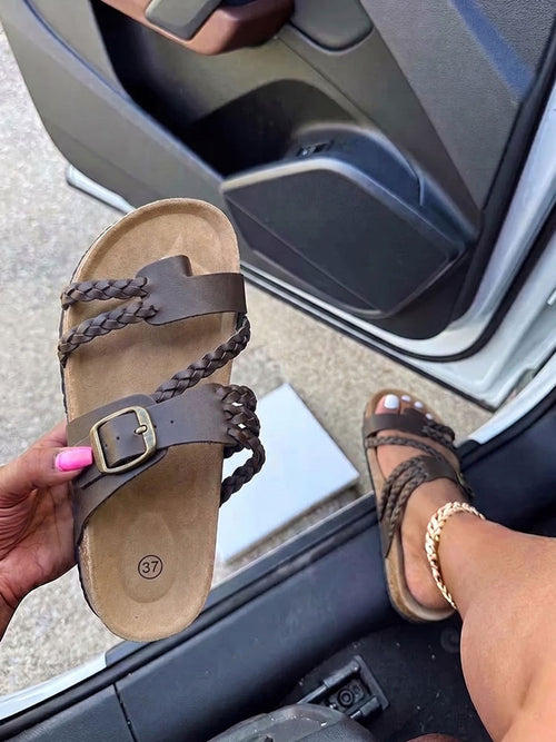 Braided Strap Cork Sandals