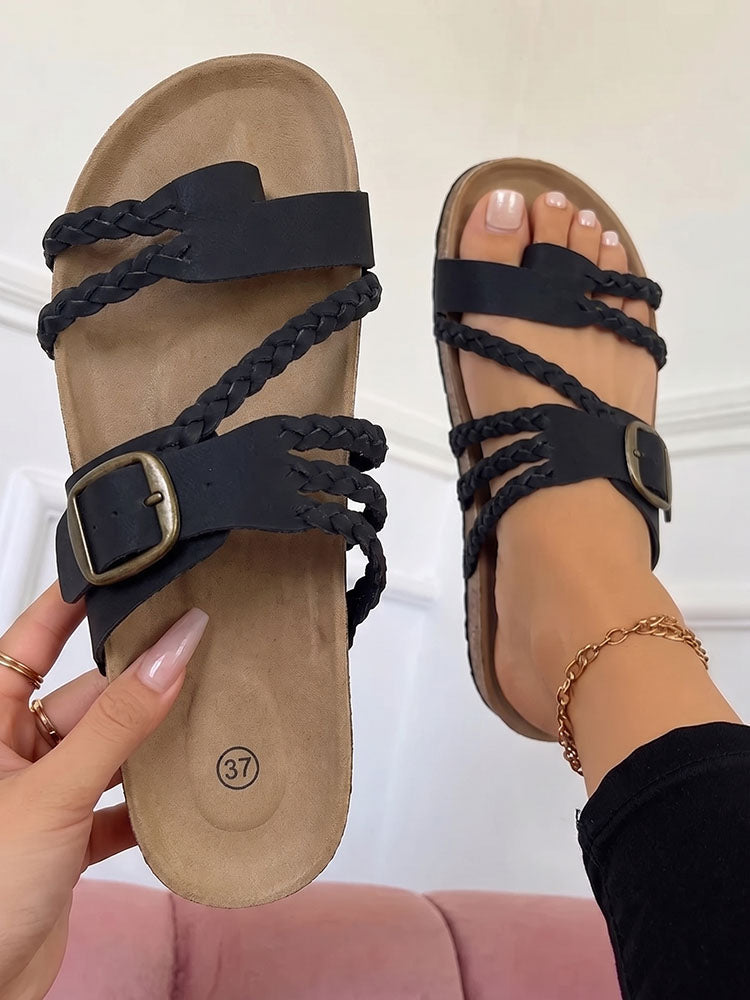 Braided Strap Cork Sandals