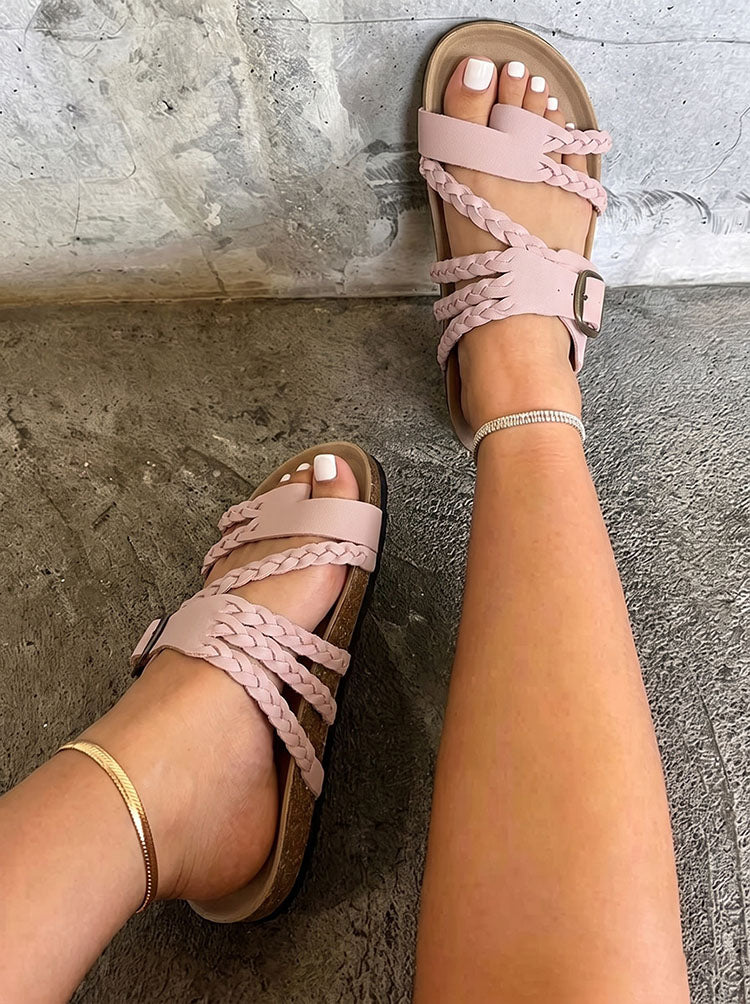 Braided Strap Cork Sandals