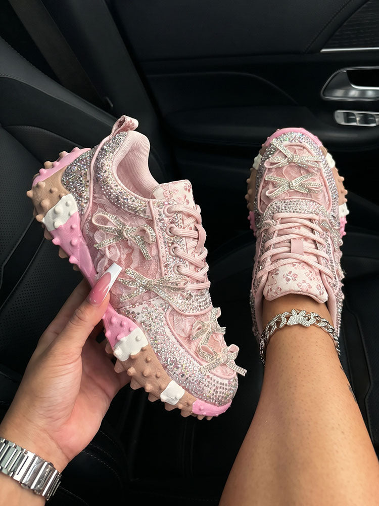 Sparkling Rhinestone Platform Sneakers