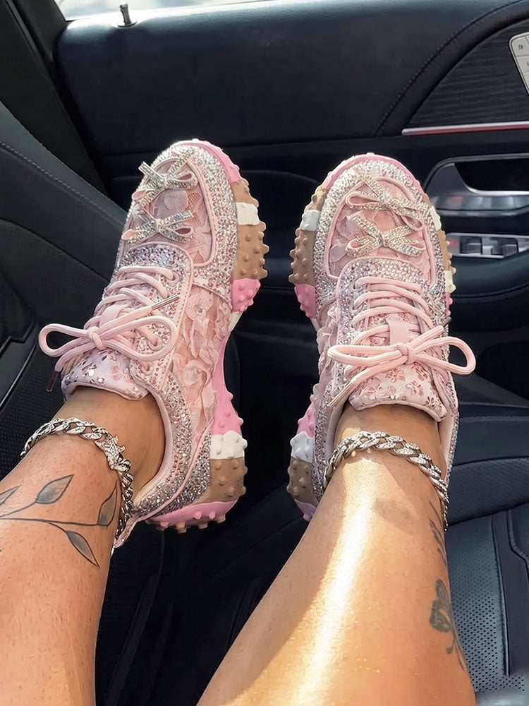 Sparkling Rhinestone Platform Sneakers