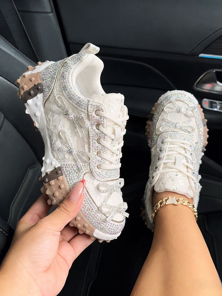 Sparkling Rhinestone Platform Sneakers