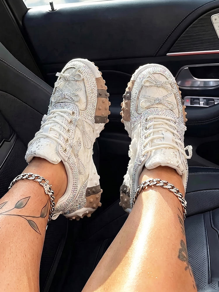 Sparkling Rhinestone Platform Sneakers