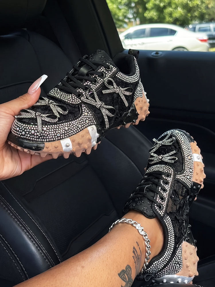 Sparkling Rhinestone Platform Sneakers