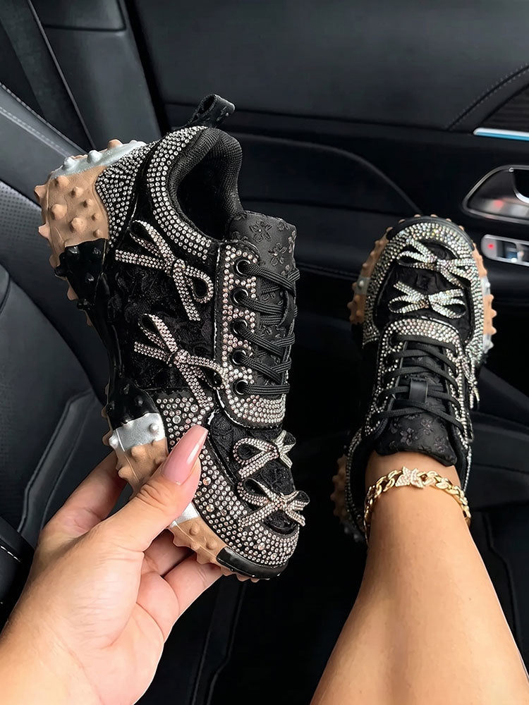 Sparkling Rhinestone Platform Sneakers
