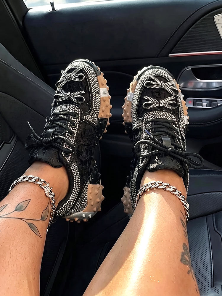 Sparkling Rhinestone Platform Sneakers