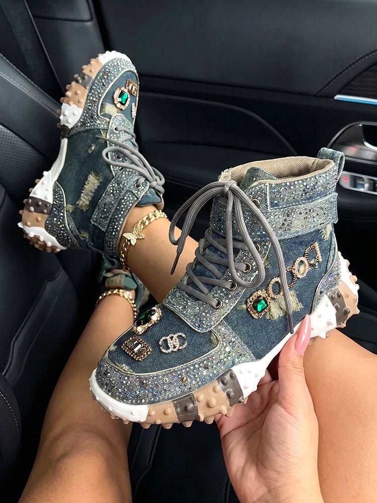 Sparkling Rhinestone Platform Sneakers
