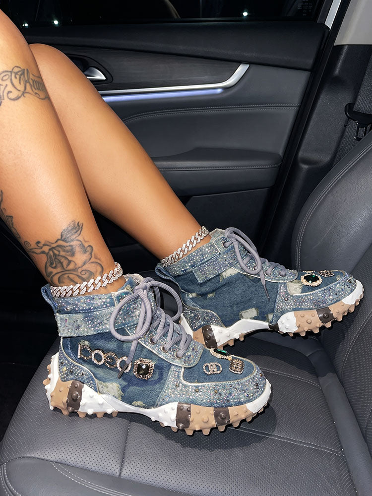 Sparkling Rhinestone Platform Sneakers