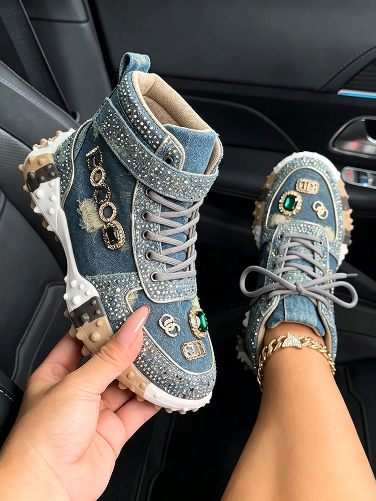 Sparkling Rhinestone Platform Sneakers