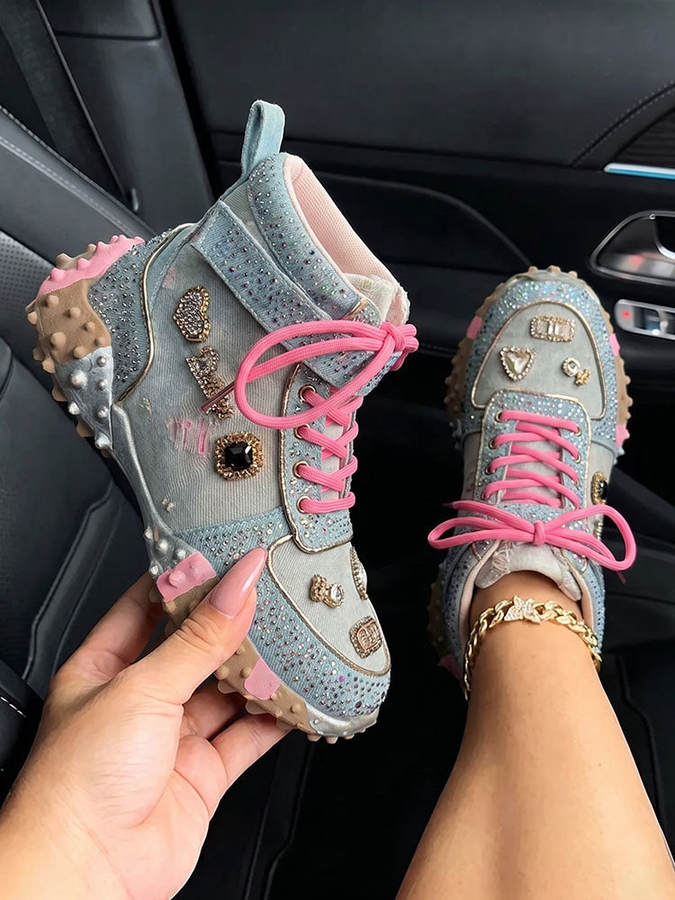 Sparkling Rhinestone Platform Sneakers