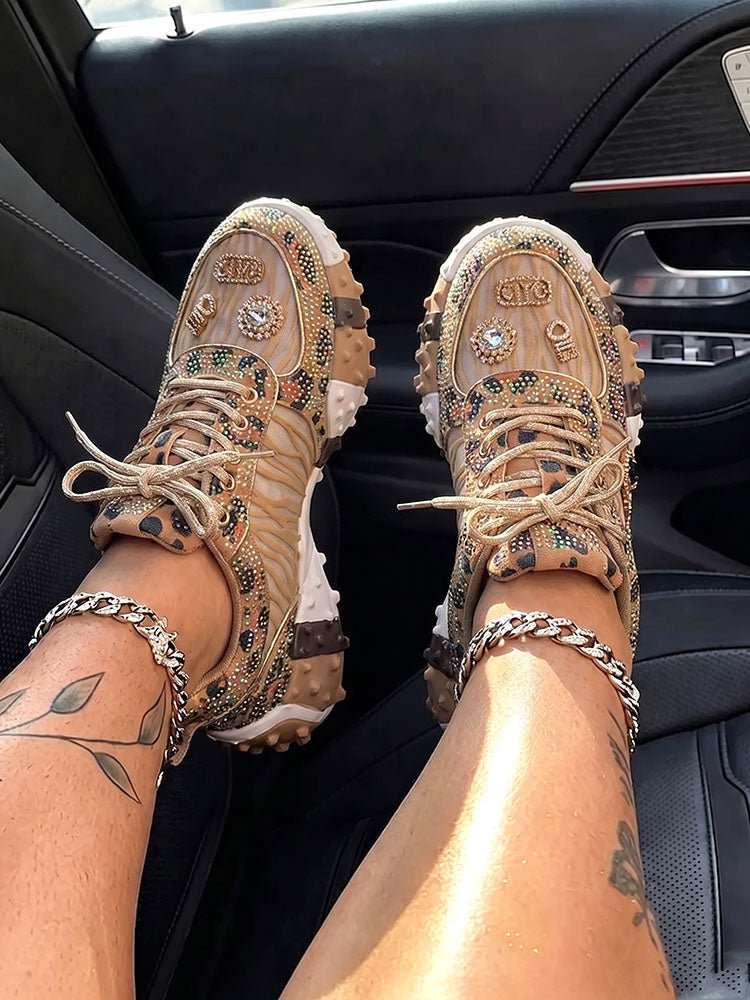 Sparkling Rhinestone Platform Sneakers