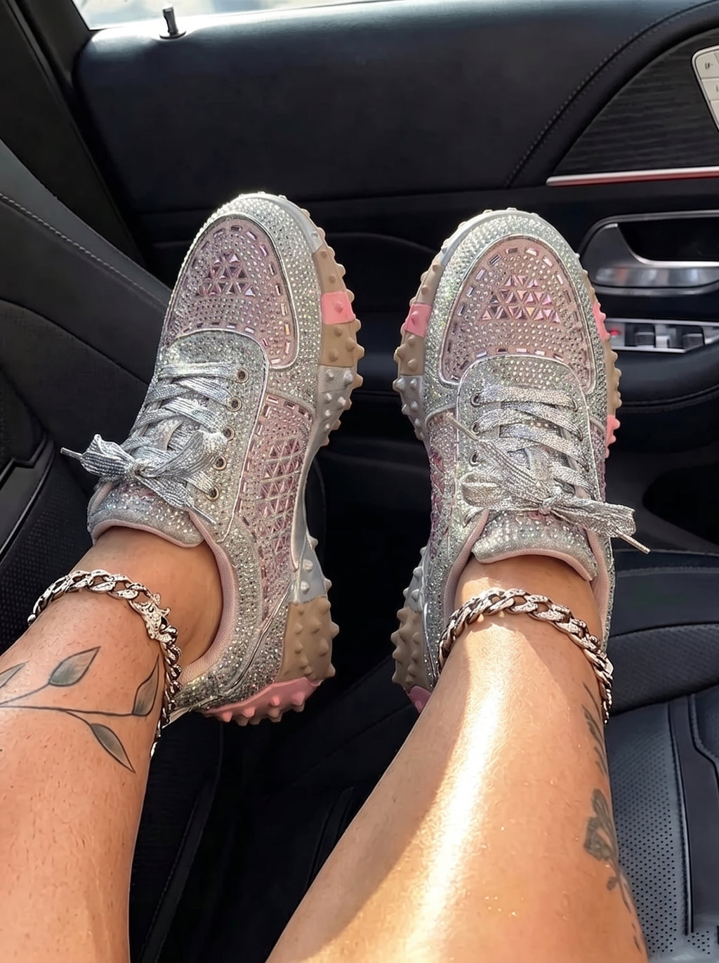 Sparkling Rhinestone Platform Sneakers