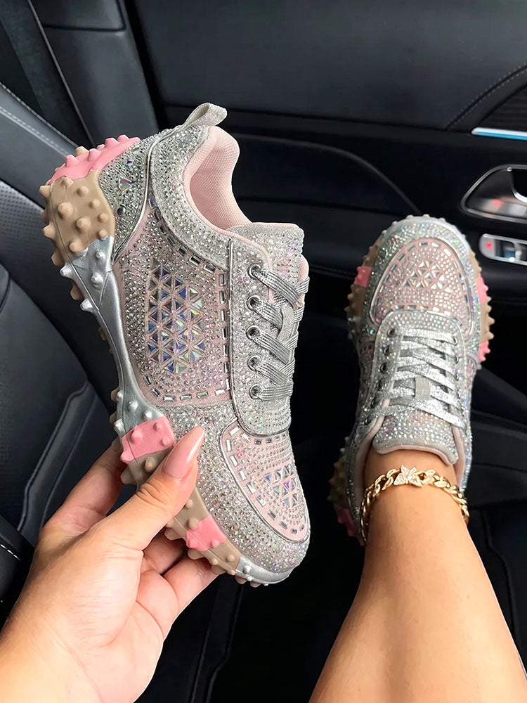 Sparkling Rhinestone Platform Sneakers