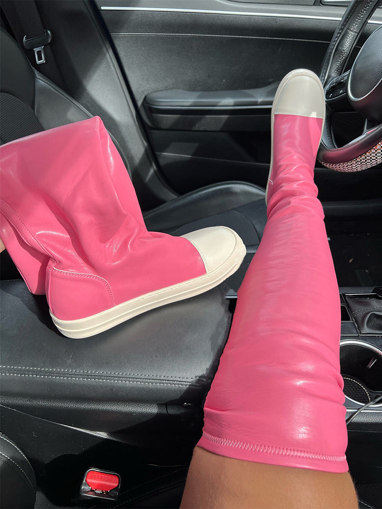 PU Leather Flat Boots - Bold Muse Co