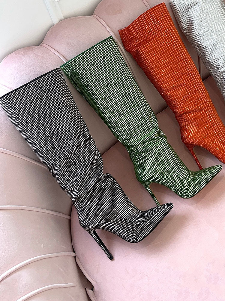 Crystal-Embellished Suede Boots - Bold Muse Co