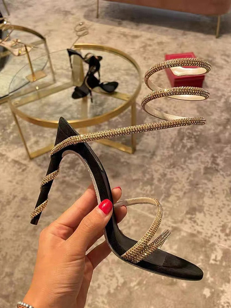 Rhinestone Ankle-Wrap Sandals - Bold Muse Co