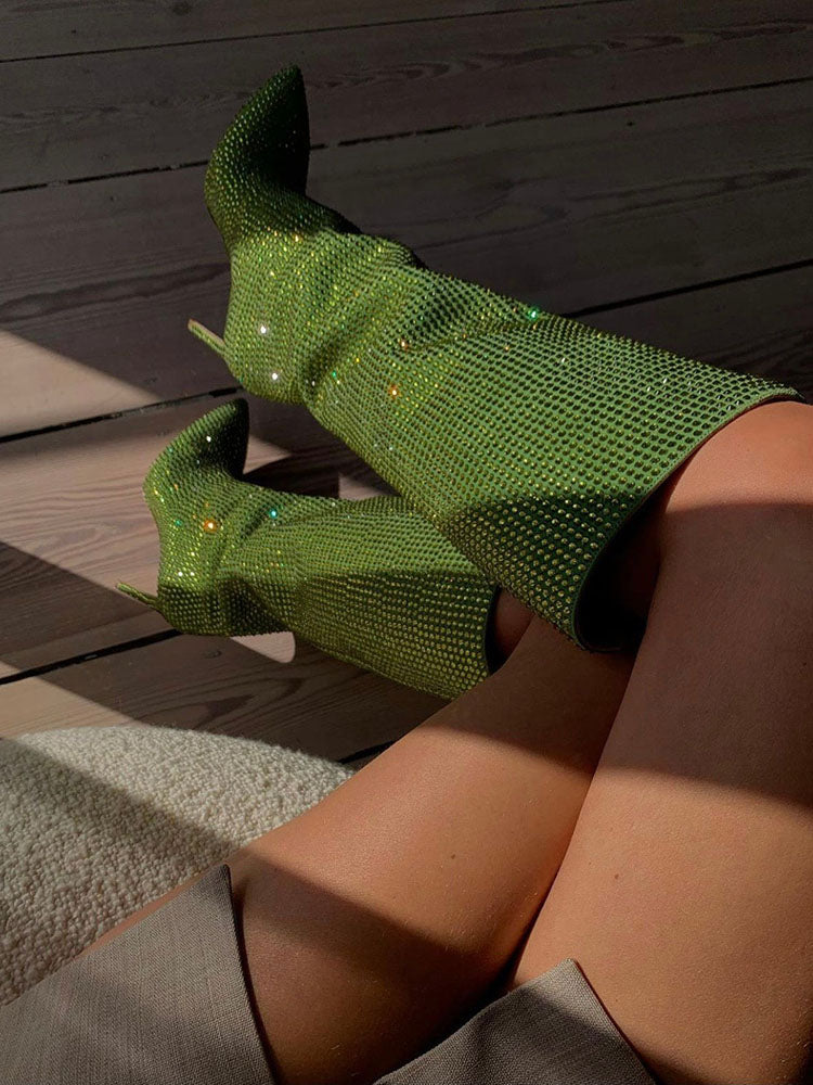 Crystal-Embellished Suede Boots - Bold Muse Co