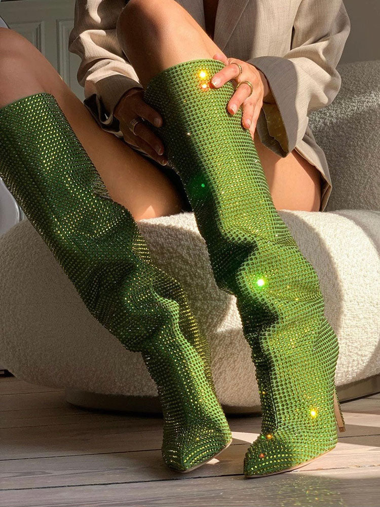 Crystal-Embellished Suede Boots - Bold Muse Co
