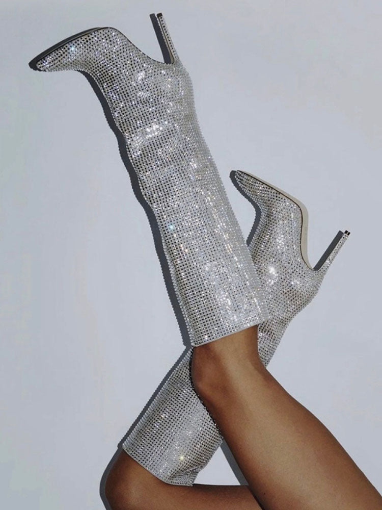 Crystal-Embellished Suede Boots - Bold Muse Co