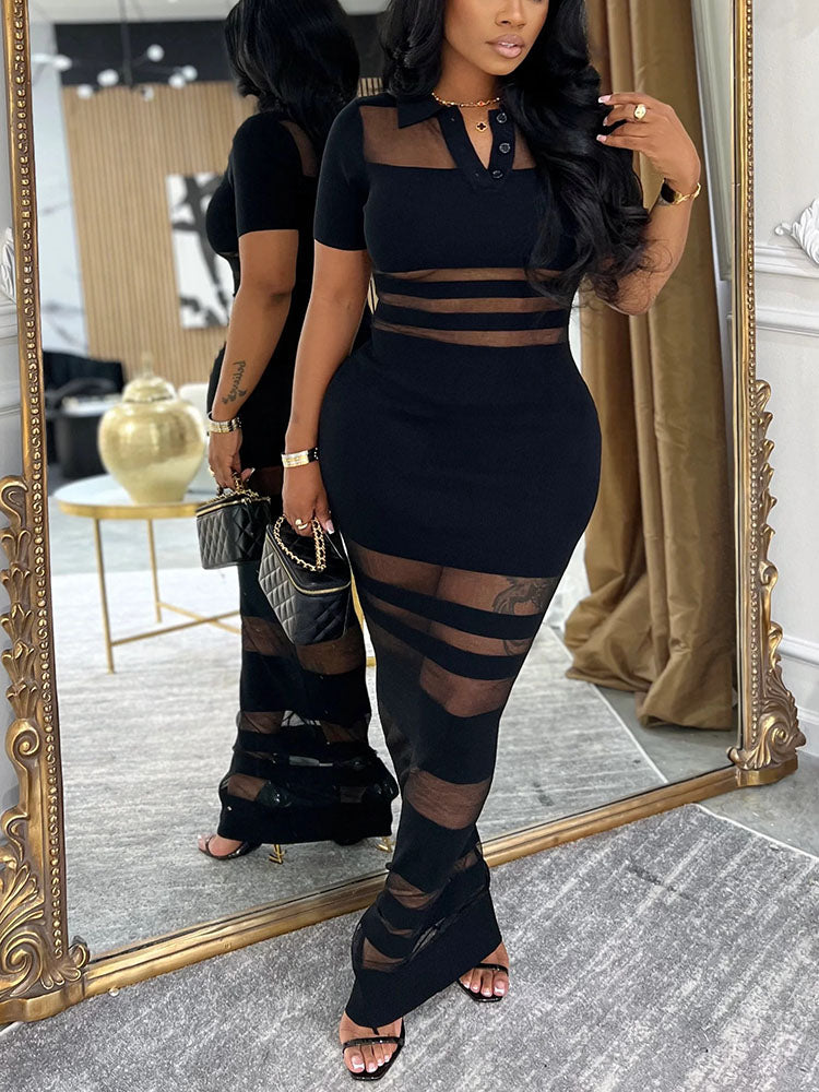 Mesh Contrast Maxi Dress