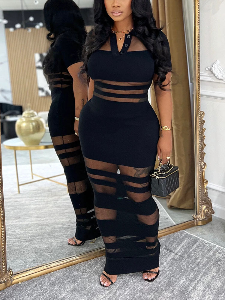 Mesh Contrast Maxi Dress