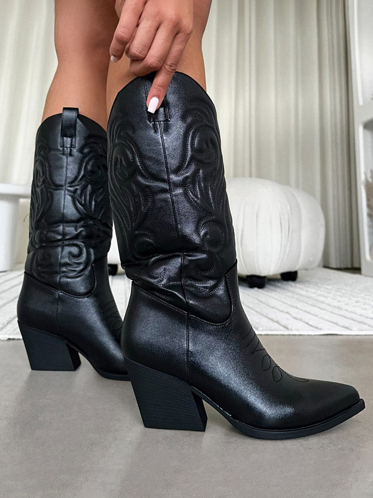 Metallic PU Leather Cowboy Boots - Bold Muse Co