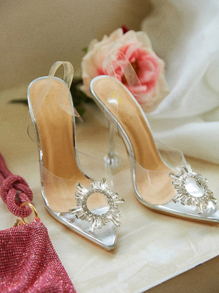 Rhinestone Pointed Toe Transparent Heels - Bold Muse Co