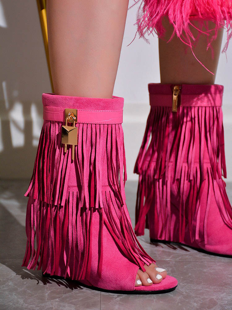 Fringe Open Toe Suede Boots - Bold Muse Co