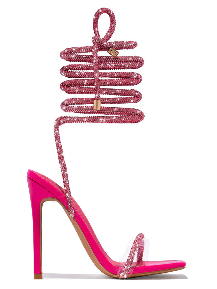 Rhinestone Lace-up High Heels - Bold Muse Co