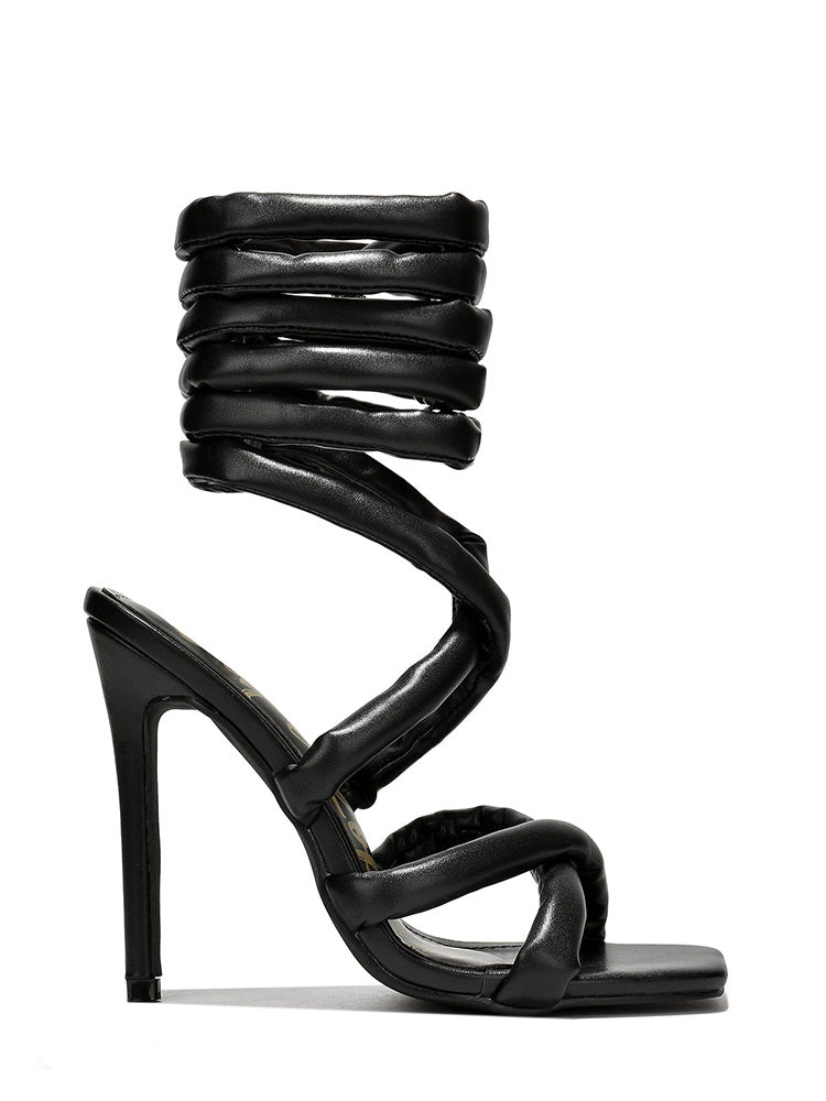 Cross Puffy Strap Heeled Sandals - Bold Muse Co