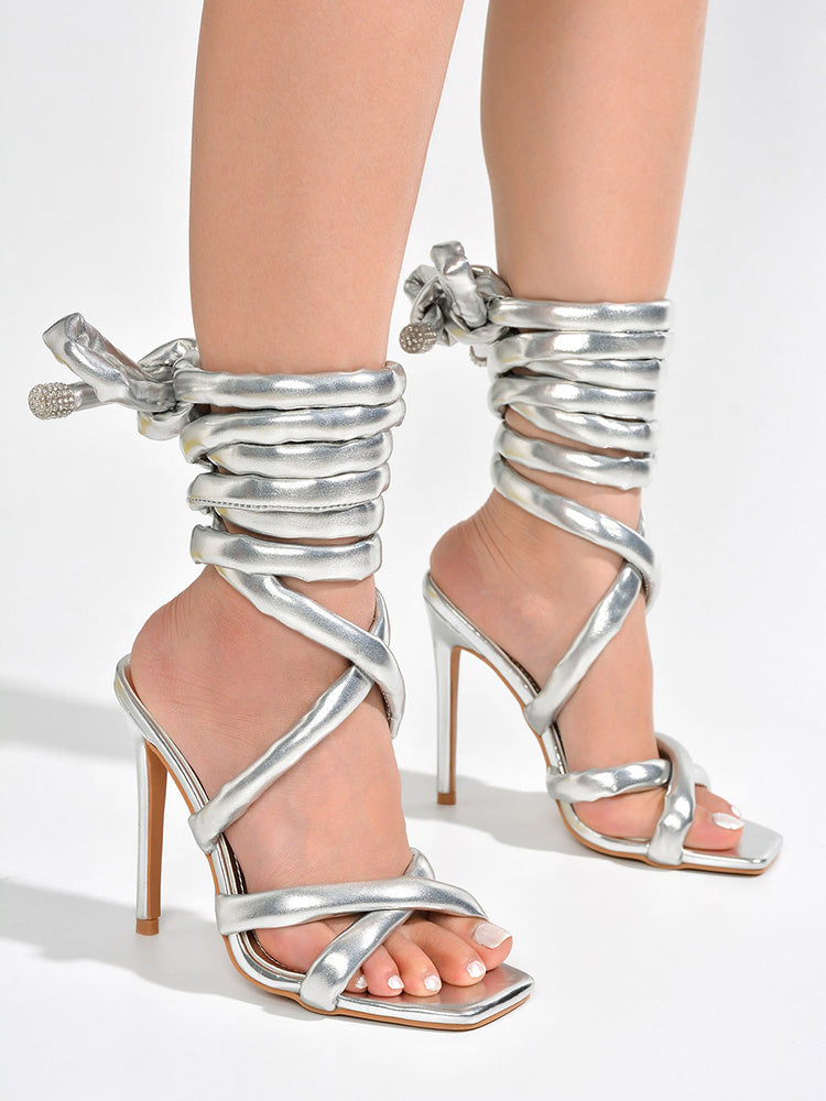 Cross Puffy Strap Heeled Sandals - Bold Muse Co