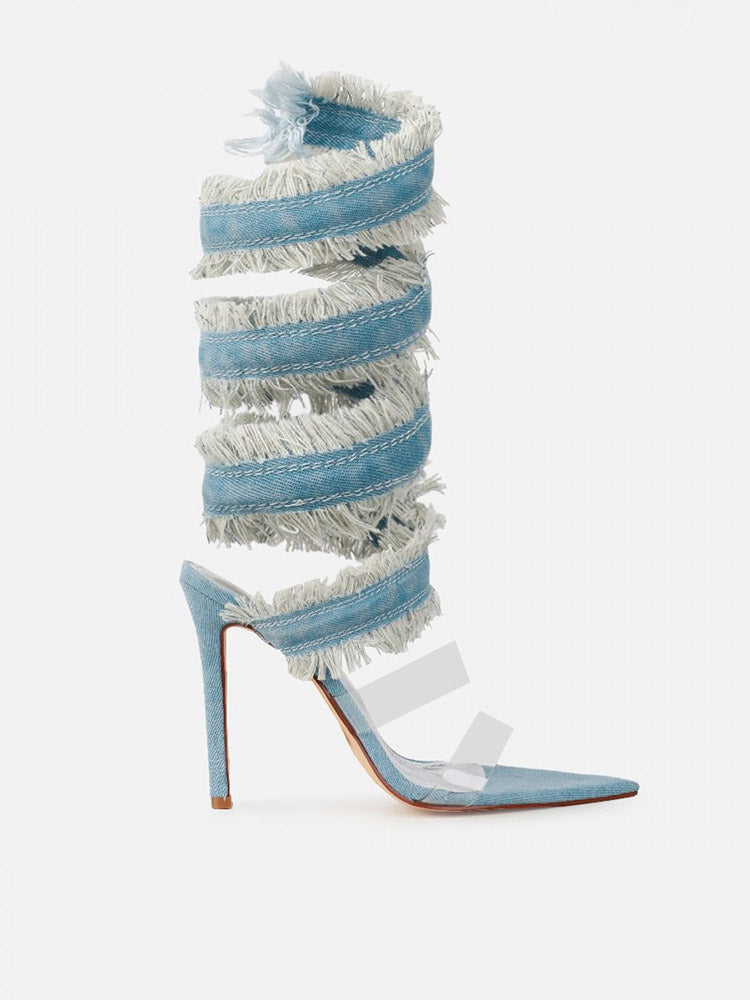 Denim Spiral Strap Sandals - Bold Muse Co