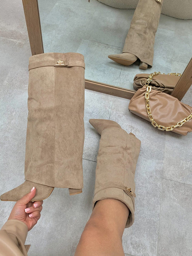 Fold Chunky Heel Knee High Boots - Bold Muse Co