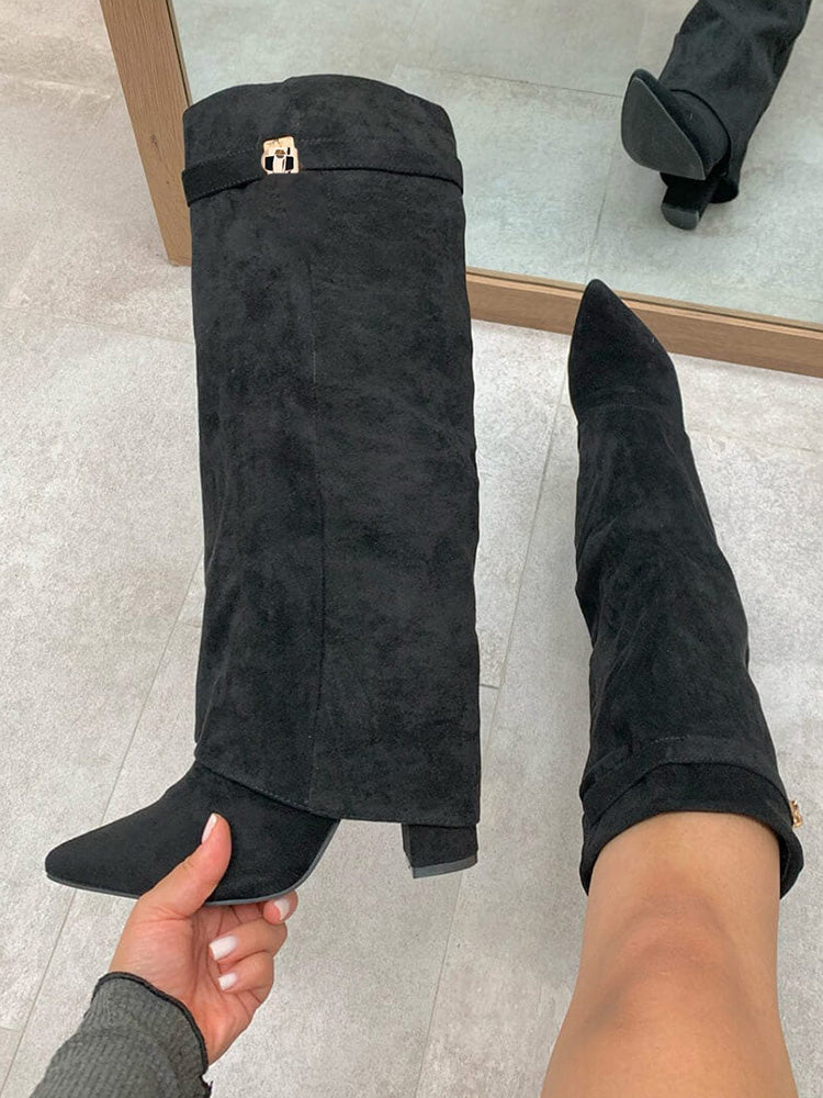 Fold Chunky Heel Knee High Boots - Bold Muse Co
