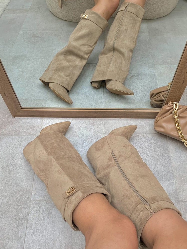 Fold Chunky Heel Knee High Boots - Bold Muse Co