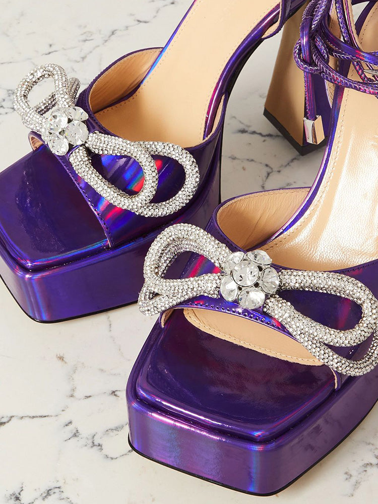 Sparkling Bow Platform Heel Sandals - Bold Muse Co
